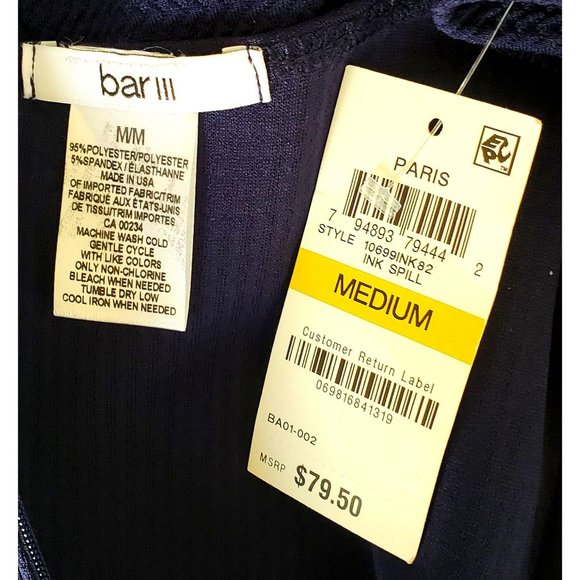 Bar III Fit & Flare Long Sleeve Navy Blue Dress Ruffle Hemline Pullover Sz M - Picture 6 of 6